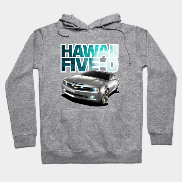 Hawaii Five-O Black Camaro (White Outline) Hoodie by fozzilized